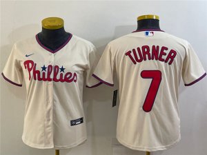 Women's Philadelphia Phillies #7 Trea Turner Cream Cool Base Jersey