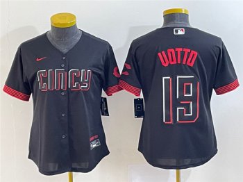 Womens Cincinnati Reds #19 Joey Votto Black 2023 City Connect Jersey