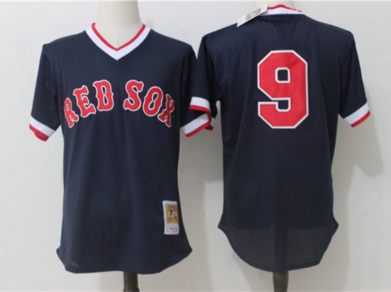 Boston Red Sox #9 Ted Williams Throwback Navy Blue Jersey
