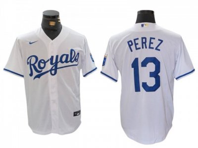 Kansas City Royals #13 Salvador Perez White Cool Base Jersey