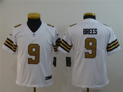 Youth New Orleans Saints #9 Drew Brees White Color Rush Limited Jersey