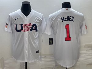 USA Baseball #1 Jeff McNeil White 2023 World Baseball Classic Jersey