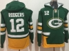 Green Bay Packers #12 Aaron Rodgers Green With Pocket Hoodie Jersey
