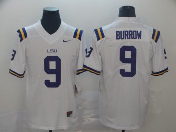 NCAA LSU Tigers #9 Joe Burrow White College Football Jersey