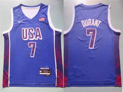 2024 Olympic Team USA #7 Kevin Durant Blue Basketball Jersey