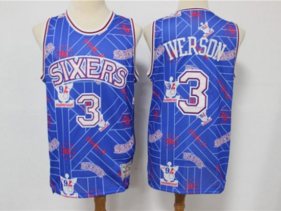 Philadelphia 76ers #3 Allen Iverson Blue Printing Tear Up Pack Mitchell&ness Swingman Jersey