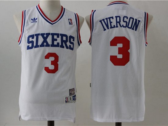 Philadelphia 76ers #3 Allen Iverson White Hardwood Classics Throwback Jersey