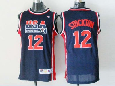 1992 Olympic Team USA #12 John Stockton Navy Jersey