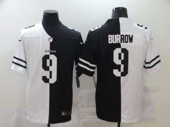 Cincinnati Bengals #9 Joe Burrow Black White Split Vapor Limited Jersey