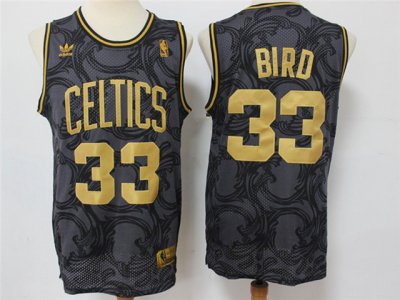 Boston Celtics #33 Larry Bird Black Gold Toile Hardwood Classics Jersey