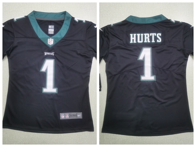 Women's Philadelphia Eagles #1 Jalen Hurts Black Vapor Limited Jersey - Click Image to Close