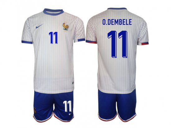 National France #11 Dembele Away White 2024/25 Soccer Jersey