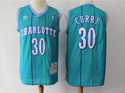 Charlotte Hornets #30 Dell Curry Teal Hardwood Classic Jersey