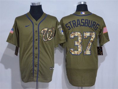 Washington Nationals #37 Stephen Strasburg 2020 Army Green Cool Base Jersey