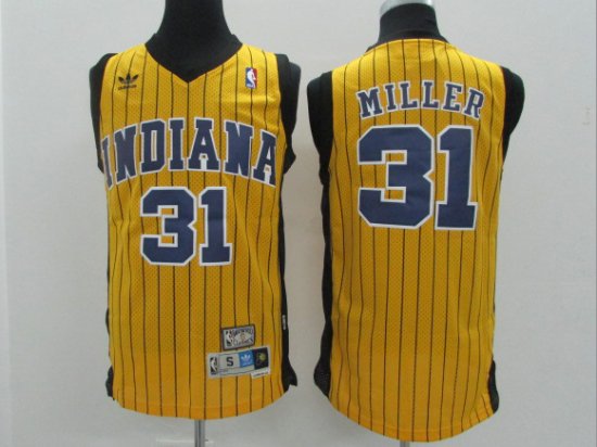 Indiana Pacers #31 Reggie Miller Gold Pinstripe Hardwood Classics Jersey