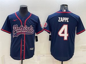 New England Patriots #4 Bailey Zappe Navy Baseball Cool Base Jersey