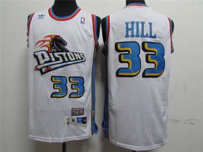 Detroit Pistons #33 Grant Hill White Hardwood Classics Jersey