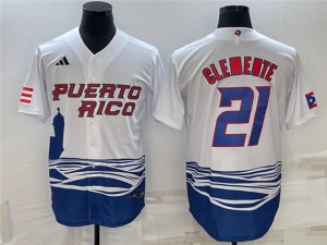 Puerto Rico #21 Roberto Clemente White 2023 World Baseball Classic Jersey