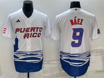 Puerto Rico #9 Javier Baez White 2023 World Baseball Classic Jersey