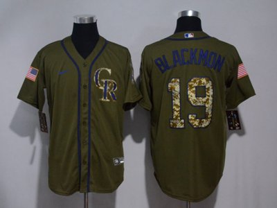 Colorado Rockies #19 Charlie Blackmon Army Green Cool Base Jersey