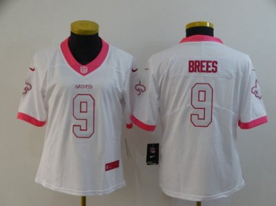 Women's New Orleans Saints #9 Drew Brees White&pink Vapor Untouchable Limited Jersey