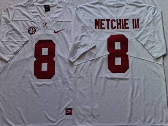NCAA Alabama Crimson Tide #8 John Metchie III White College Football Jersey