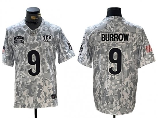 Cincinnati Bengals #9 Joe Burrow Arctic Camo 2024 Salute To Service Limited Jersey