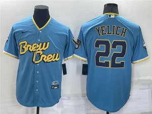 Milwaukee Brewers #22 Christian Yelich Powder Blue 2022 City Connect Cool Base Jersey