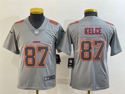 Youth Kansas City Chiefs #87 Travis Kelce Gray Atmosphere Fashion Limited Jersey