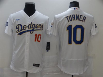 Los Angeles Dodgers #10 Justin Turner White 2021 Gold Program Flex Base Jersey