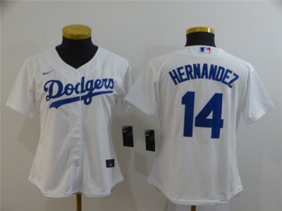 Womens Los Angeles Dodgers #14 Enrique Hernandez White Cool Base Jersey