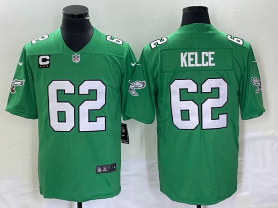 Philadelphia Eagles #62 Jason Kelce Kelly Green C Patch Vapor Limited Jersey