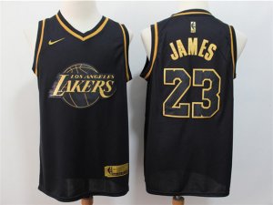 Los Angeles Lakers #23 Lebron James Black Gold Swingman Jersey