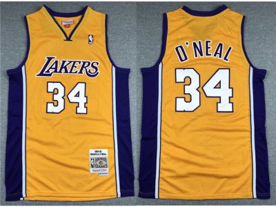 Los Angeles Lakers #34 Shaquille O'Neal 1999-00 Gold Hardwood Classics Jersey