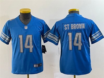 Youth Detroit Lions #14 Amon-Ra St. Brown Blue Vapor Limited Jersey