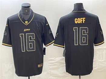 Detroit Lions #16 Jared Goff Black Gold Vapor Limited Jersey