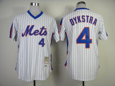 New York Mets #4 Lenny Dykstra 1986 Throwback White Pinstripe Jersey