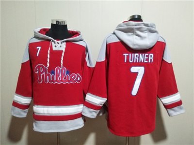 Philadelphia Phillies #7 Trea Turner Red Pullover Hoodie Jersey