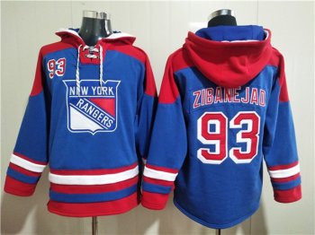 New York Rangers #93 Mika Zibanejad Blue Ageless Must-Have Lace-Up Pullover Hoodie