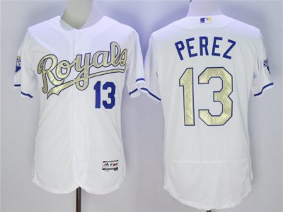 Kansas City Royals #13 Salvador Perez White Gold Flex Base Jersey