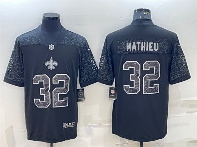 New Orleans Saints #32 Tyrann Mathieu Black RFLCTV Limited Jersey