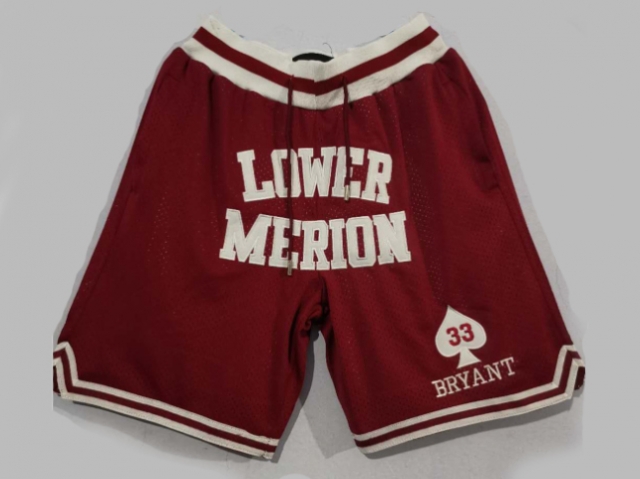 Lower Merion High School #33 Kobe Bryant Red Basketball Shorts - Click Image to Close