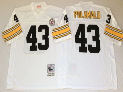 Pittsburgh Steelers #43 Troy Polamalu 1975 Throwback White Jersey