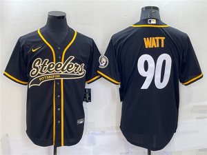 Pittsburgh Steelers #90 T.J. Watt Black Baseball Cool Base Jersey