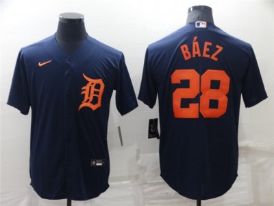Detroit Tigers #28 Javier Baez Navy/Orange Cool Base Jersey