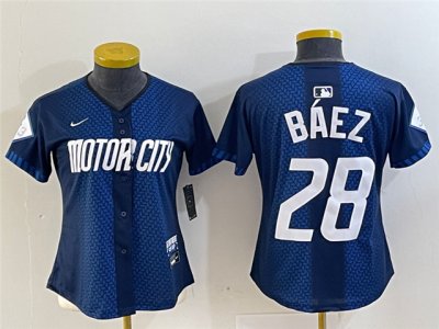 Womens Detroit Tigers #28 Javier Baez Navy 2024 City Connect Limited Jersey