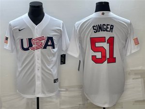 USA #51 Brady Singer White 2023 World Baseball Classic Jersey