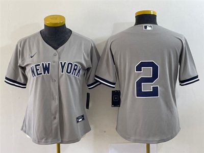 Womens New York Yankees #2 Derek Jeter Gray Without Name Cool Base Jersey