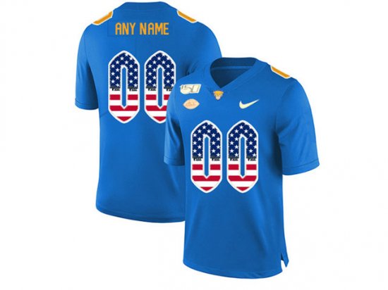 NCAA Pittsburgh Panthers Custom #00 Blue Printed Usa Flag College Football Jersey