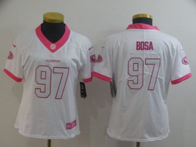 Women's San Francisco 49ers #97 Nick Bosa White&pink Fashion Vapor Limited Jersey